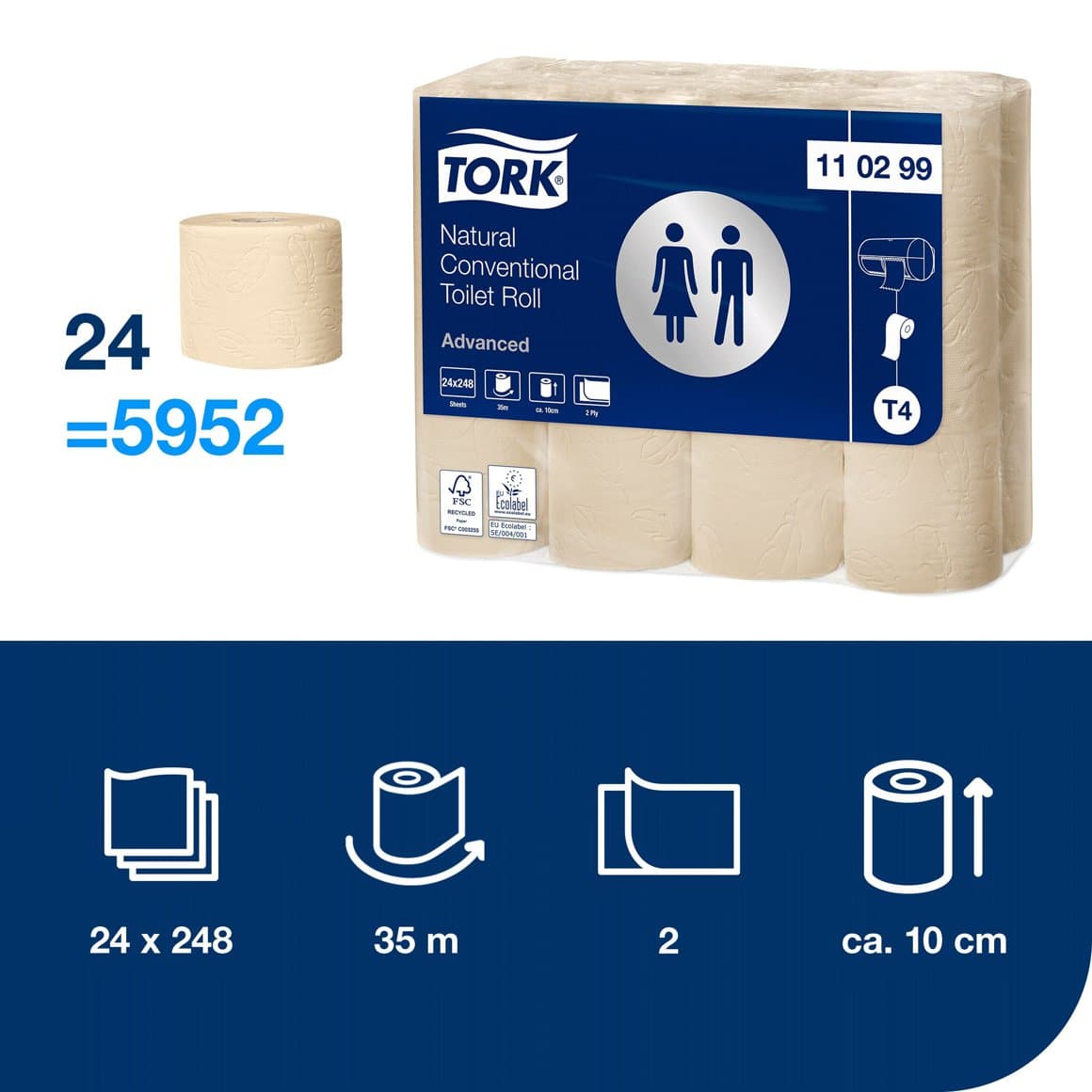 Tork WC pappír 2l natur 34,7mtr 248bl 24rl T4  2