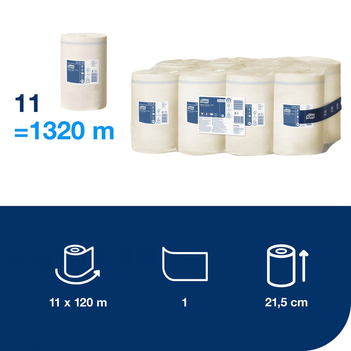 Tork Basic M-þurrkur 120m 11rl E M1 2