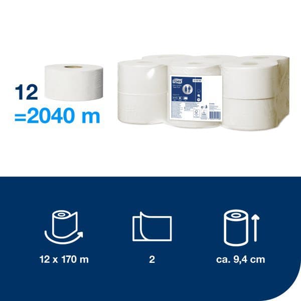 Tork WC pappír Júmbó Mini hv. 2l, 170m 12rl T2 2