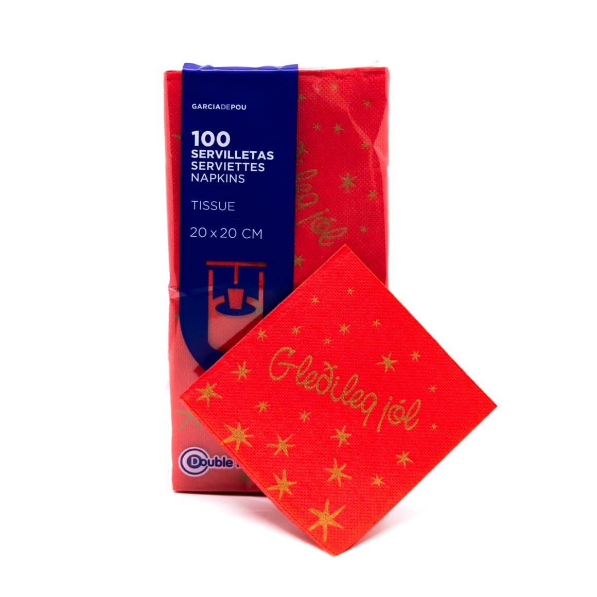 Serv. 20cm 2l Double point rauðar Gleðileg jól 100stk 1