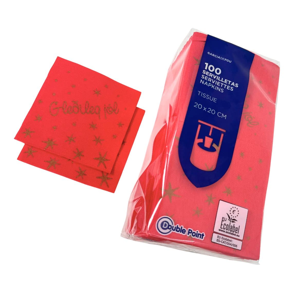 Serv. 20cm 2l Double point rauðar Gleðileg jól 100stk 3