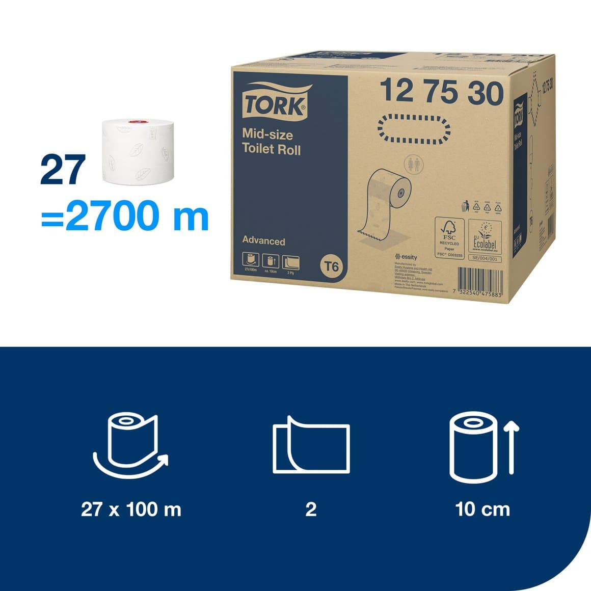 Tork WC pappír Mid-Size 2l 100m 27rl E T6 2