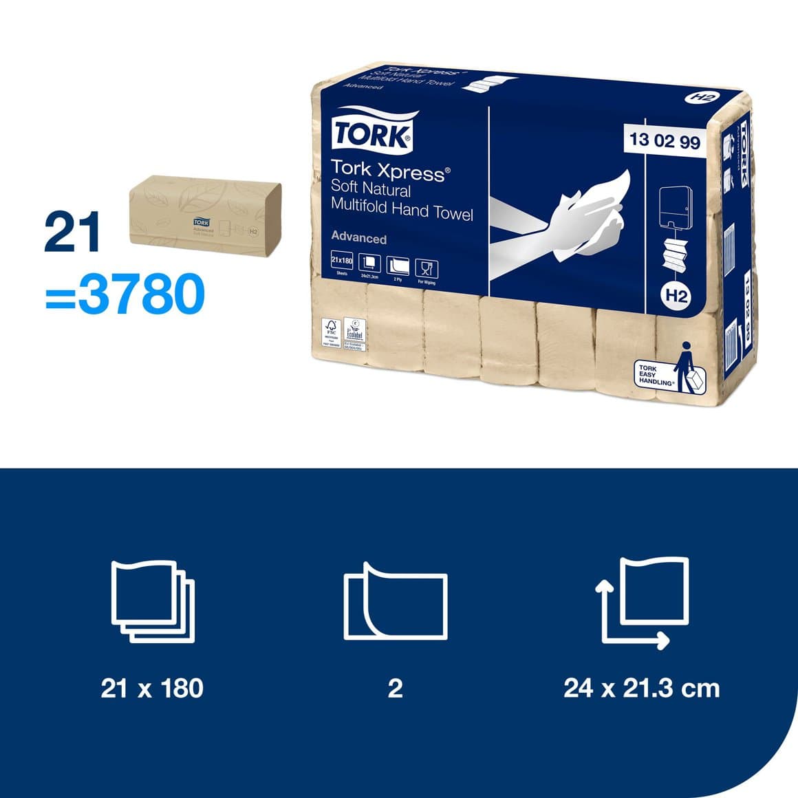 Tork Xpress® Multifold Natur 2l 3780stk E H2 2