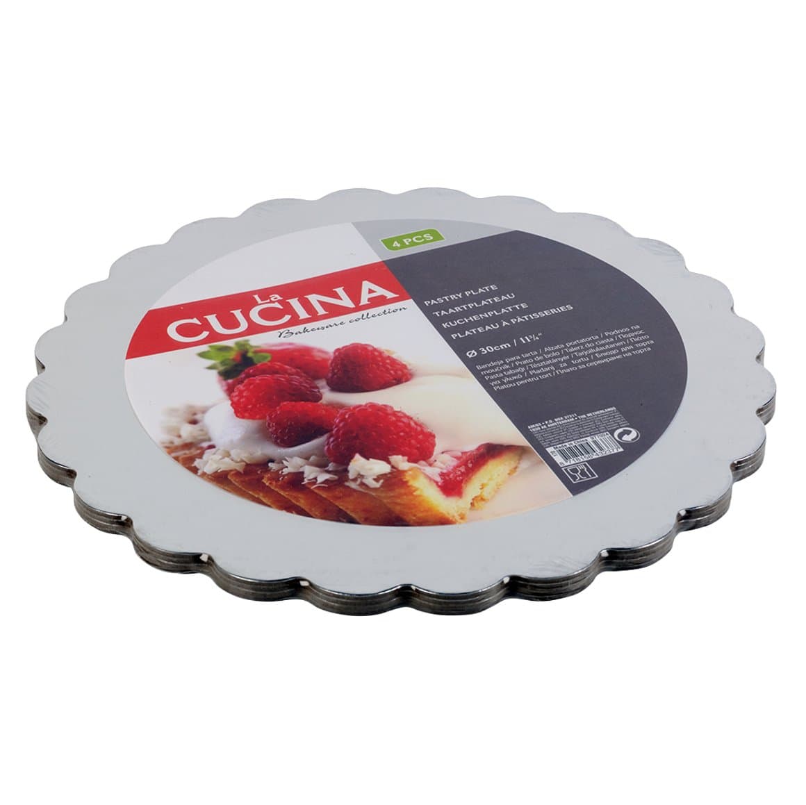 Kökuspjöld kringlótt silfur 25cm 4stk 1