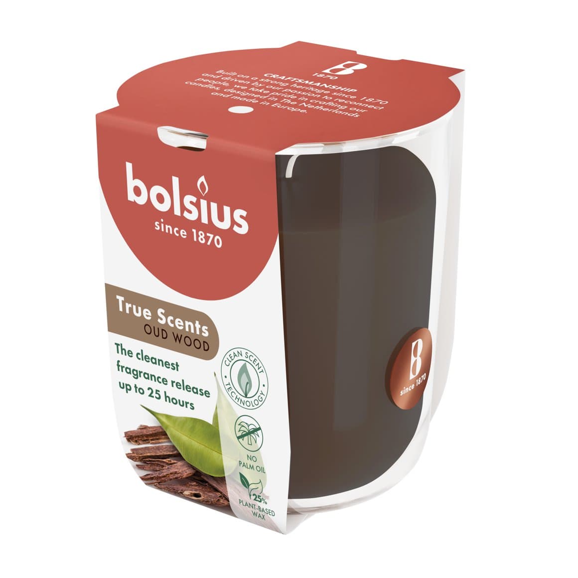 Bolsius ilmkerti True scents í glasi small old wood 2