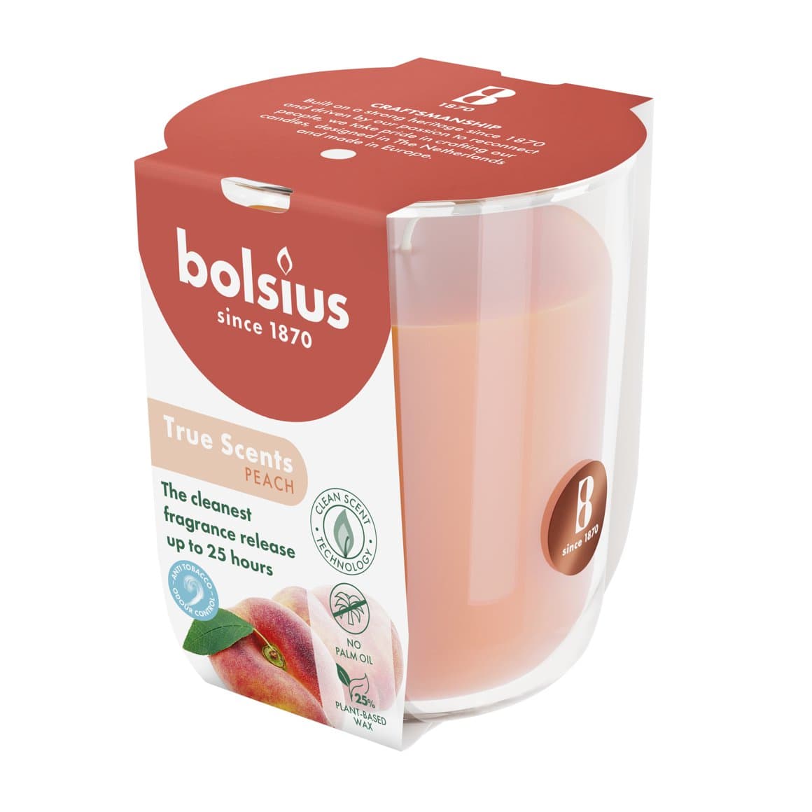 Bolsius ilmkerti True scents í glasi small peach 2