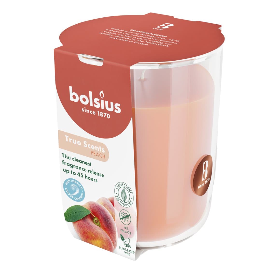 Bolsius ilmkerti True scents í glasi large peach 2