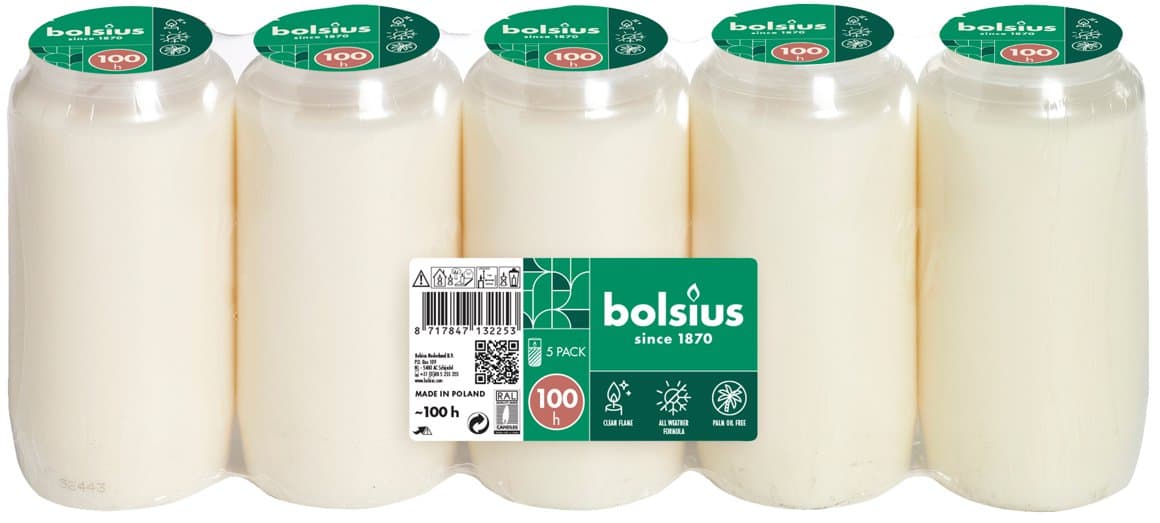 Bolsius leiðiskerti hvít 100klst 5stk 1
