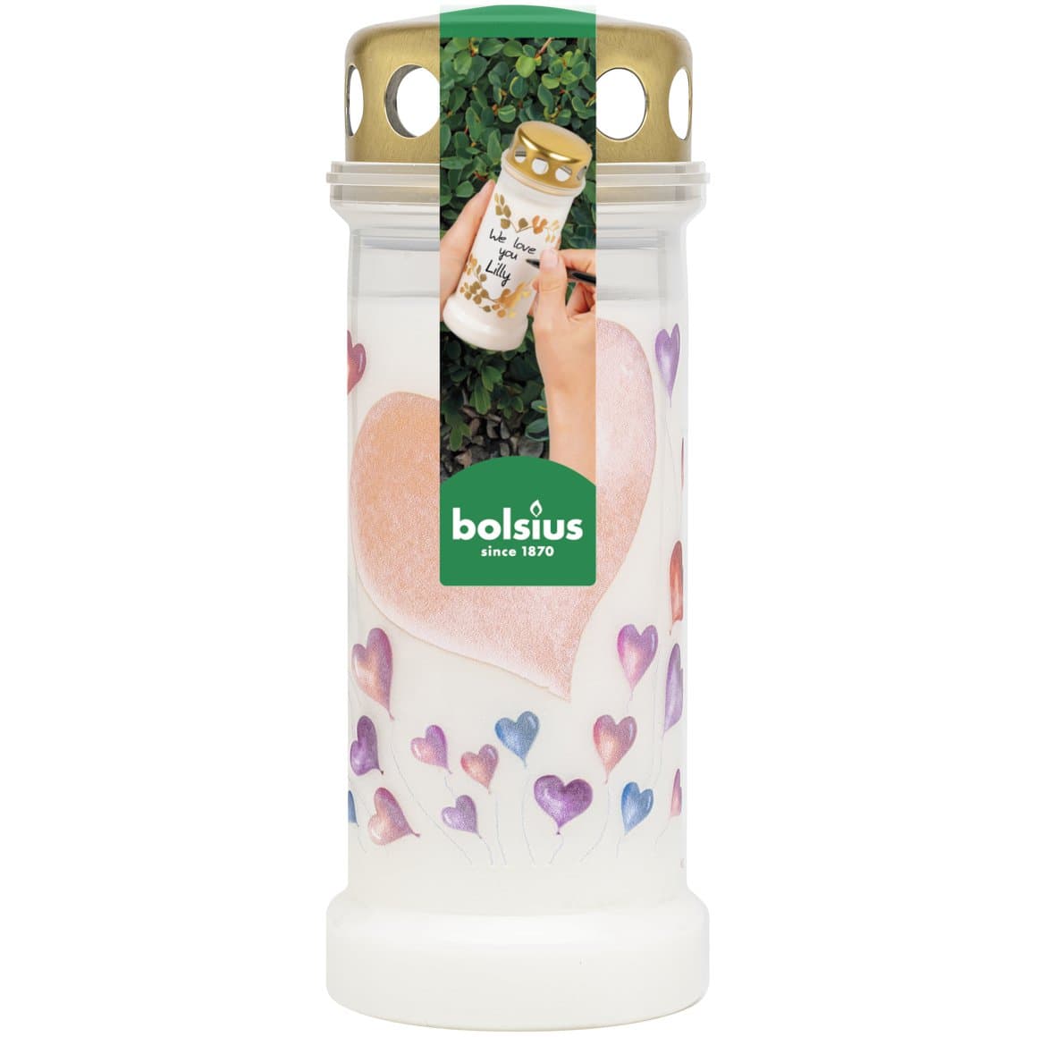 Bolsius leiðiskerti með loki heart 70klst 1