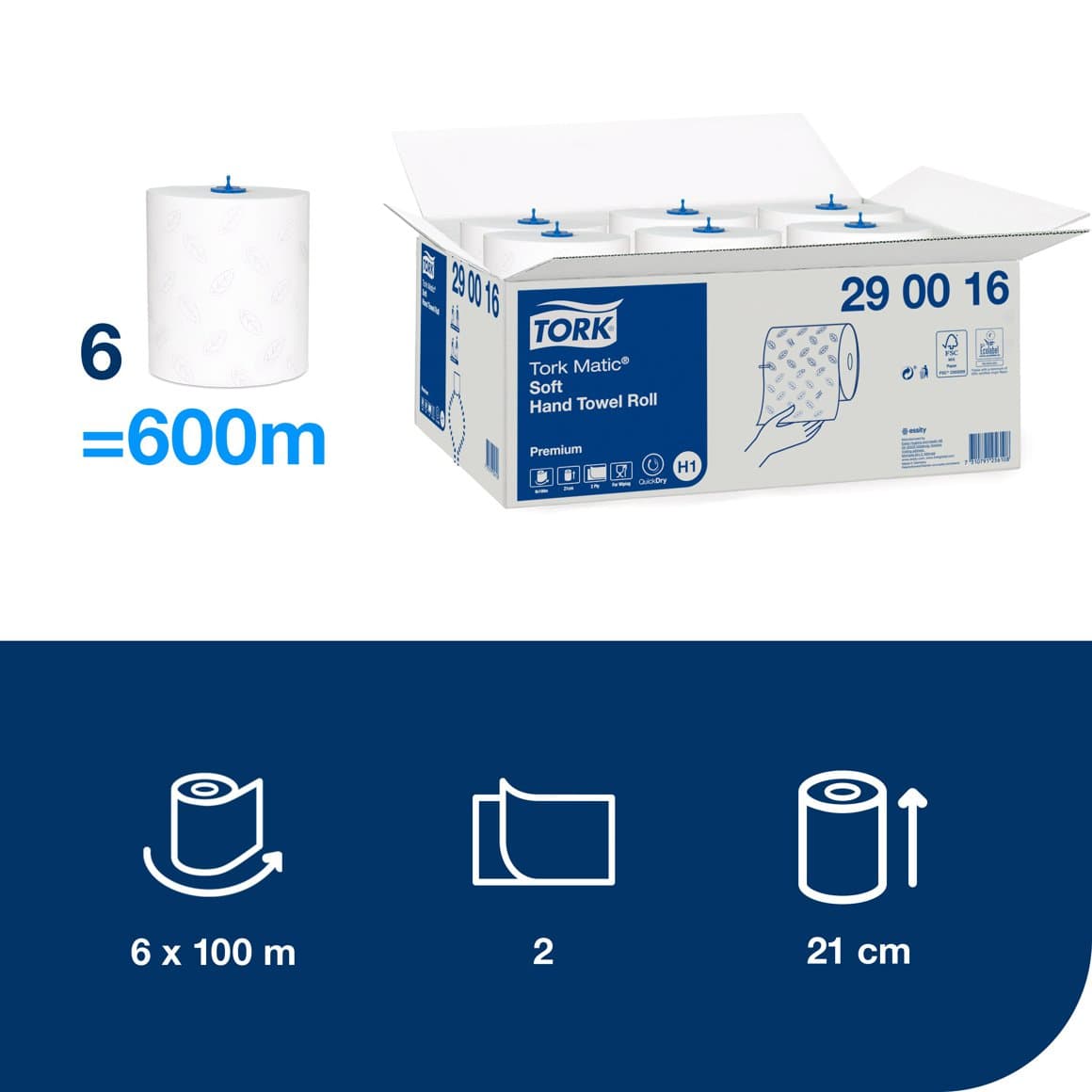 Tork Matic® handþ. mjúkar 21cm 100m 6rl H1 2