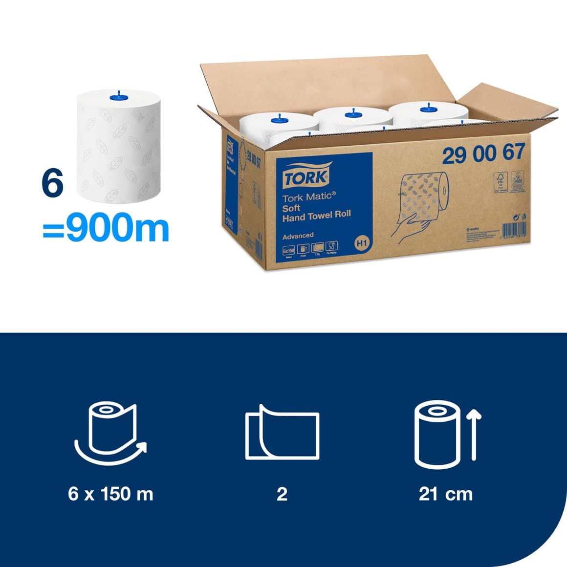 Tork Matic® handþ. mjúkar 21cm 150m 6rl E H1 2