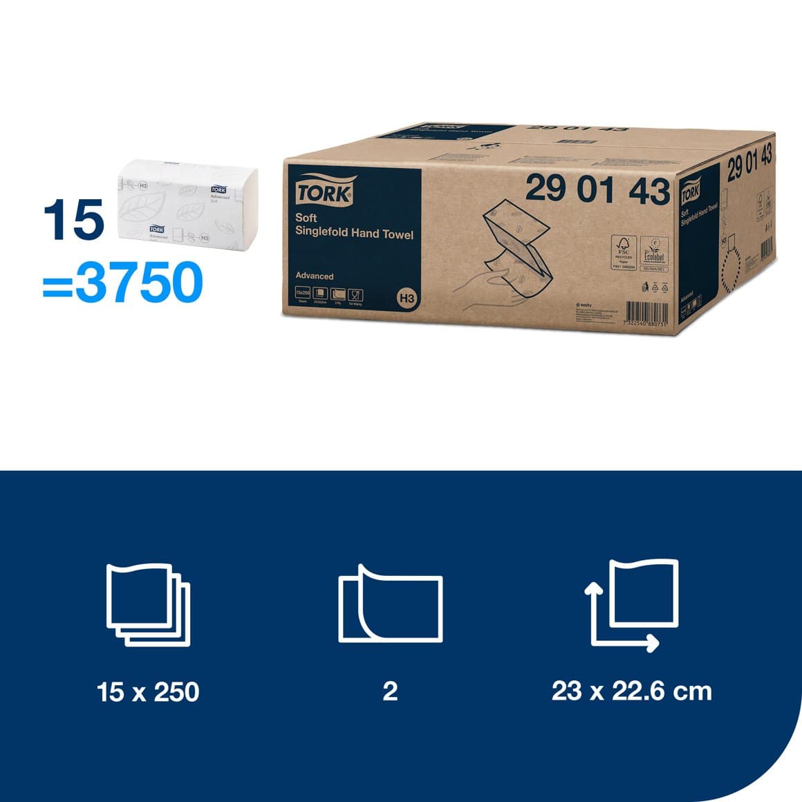Tork miðaþ. singlefold/V-fold 2l 3750stk E H3 2