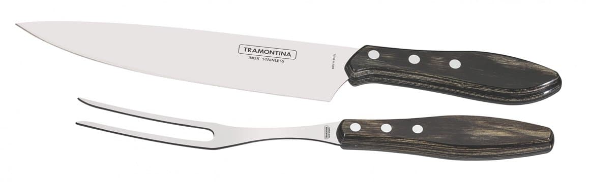 Tramontina kjöthnífur og gaffall með tréhandf. 2stk  1
