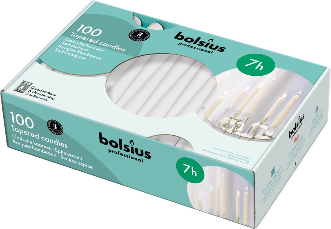 Bolsius kerti 24,5cm hvít 7,5klst 100stk 1