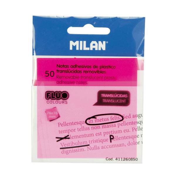 MILAN Post it miði glær, bleikur 76x76mm