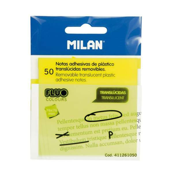MILAN Post It miði glær, gulur 76x76mm