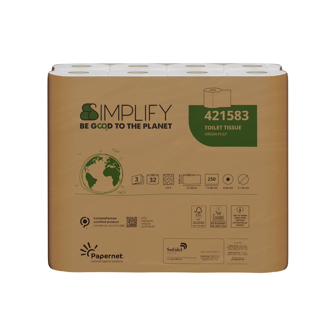 Papernet WC pappír Simplify 3l, 250bl, 32 rl E 1