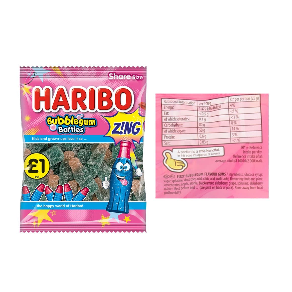 Haribo hlaup bubblegum bottles 160gr 1
