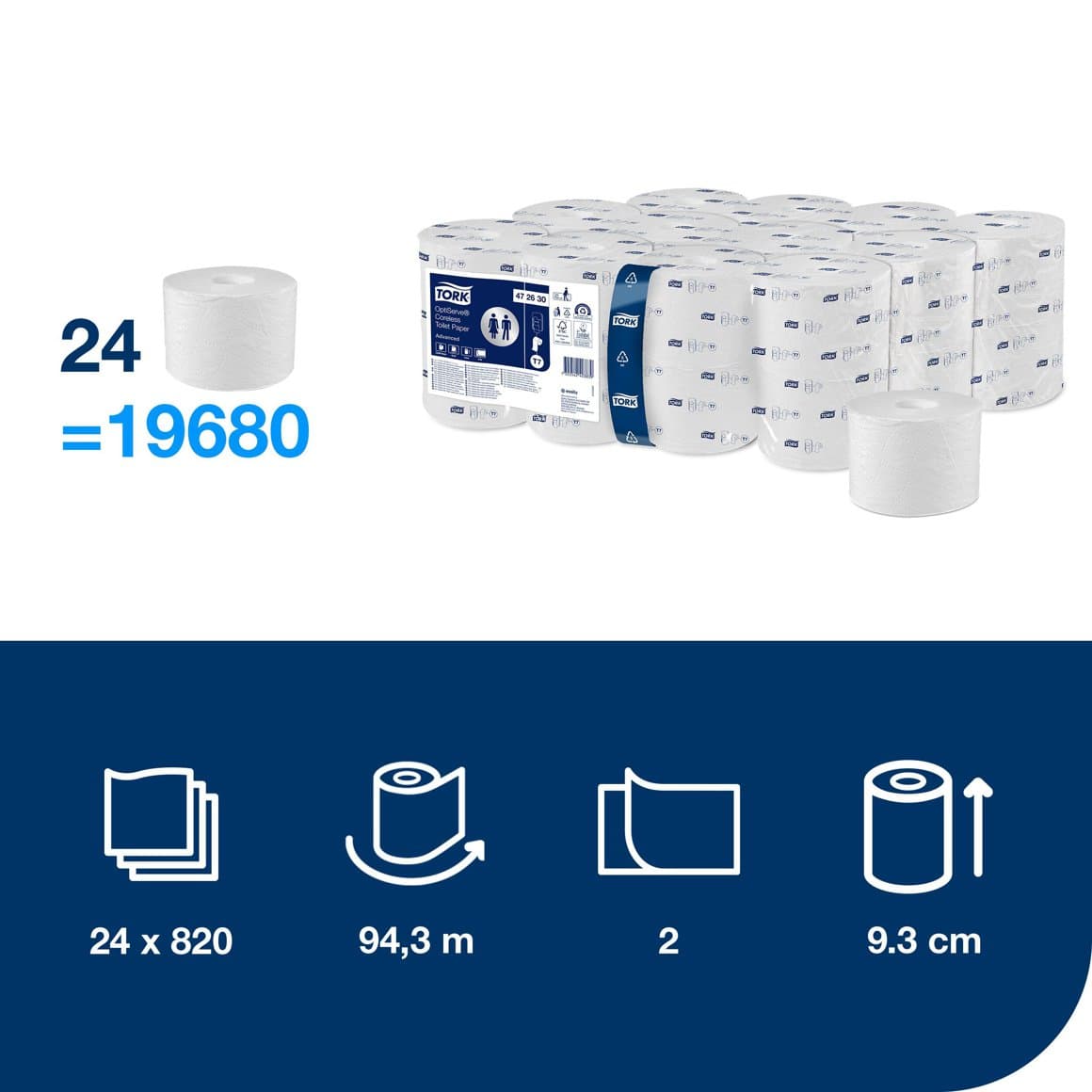 Tork WC pappír Optiserve Coreless 2l 24rl T7 2