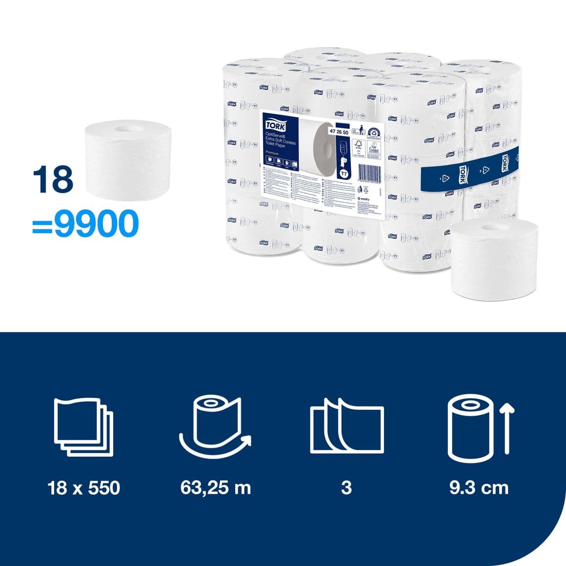 Tork WC pappír prem. Optiserve coreless 3l 18rl T7 2