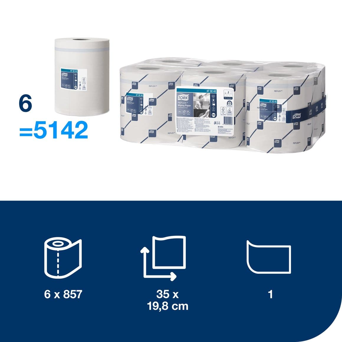 Tork Reflex™ T-þurrkur 6rl 857bl M4 3