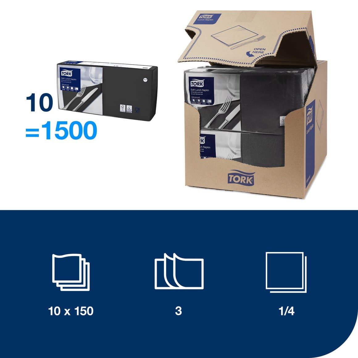 Tork serv.33cm 3l svartar 150stk E 2