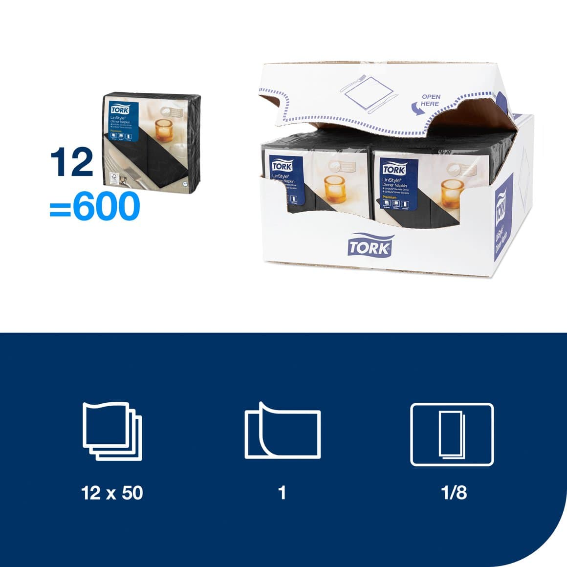 Tork serv. LinStyle 39cm svartar1/8f 50stk 2