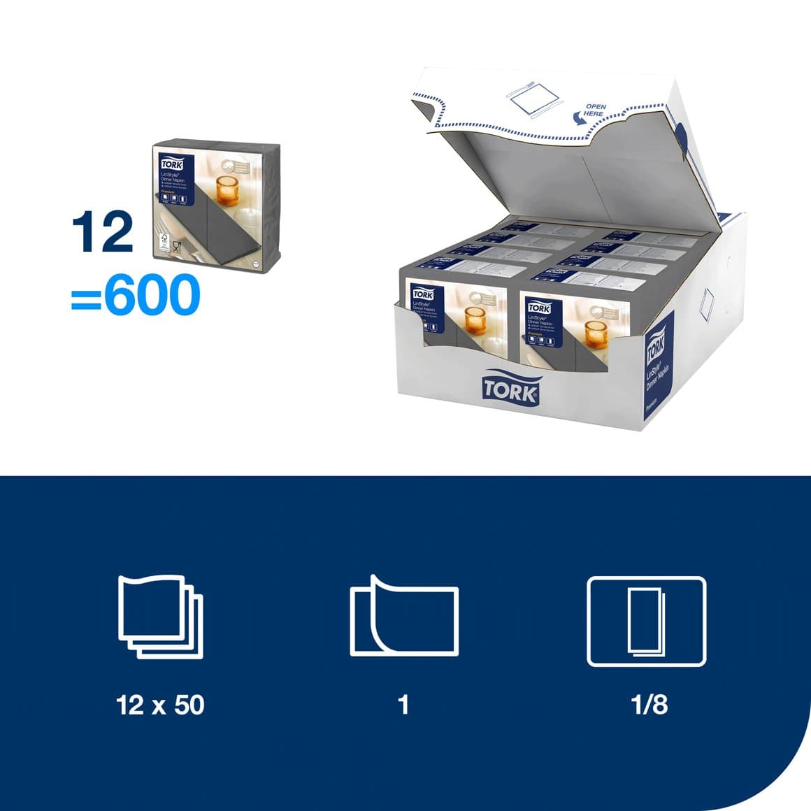 Tork serv. LinStyle 39cm grár 1/8f 50stk 2