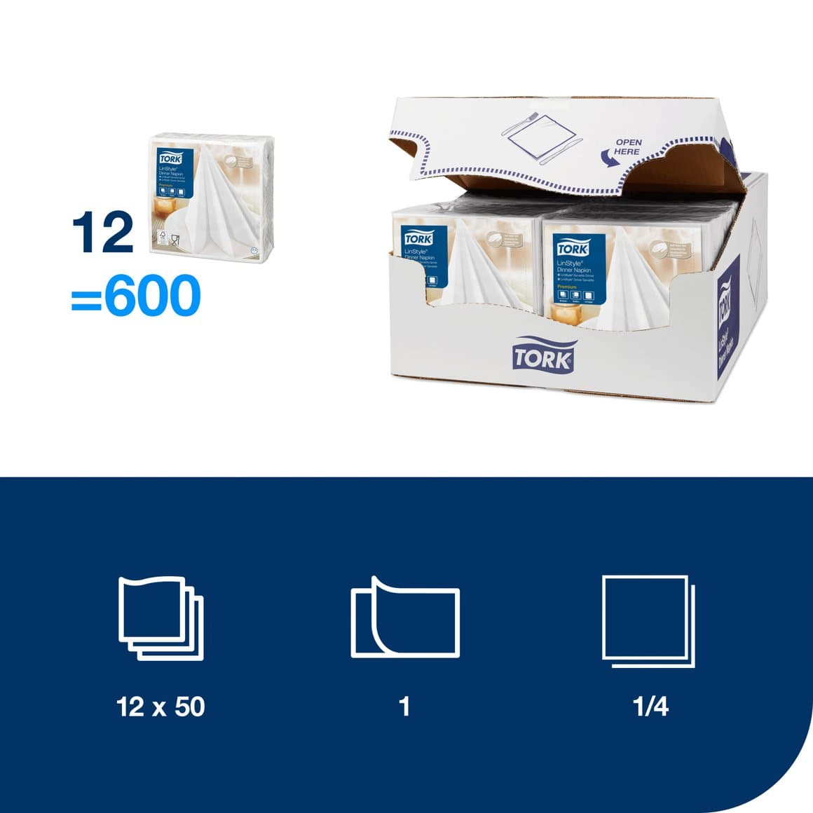 Tork serv. LinStyle 39 cm hvítar 50stk 2