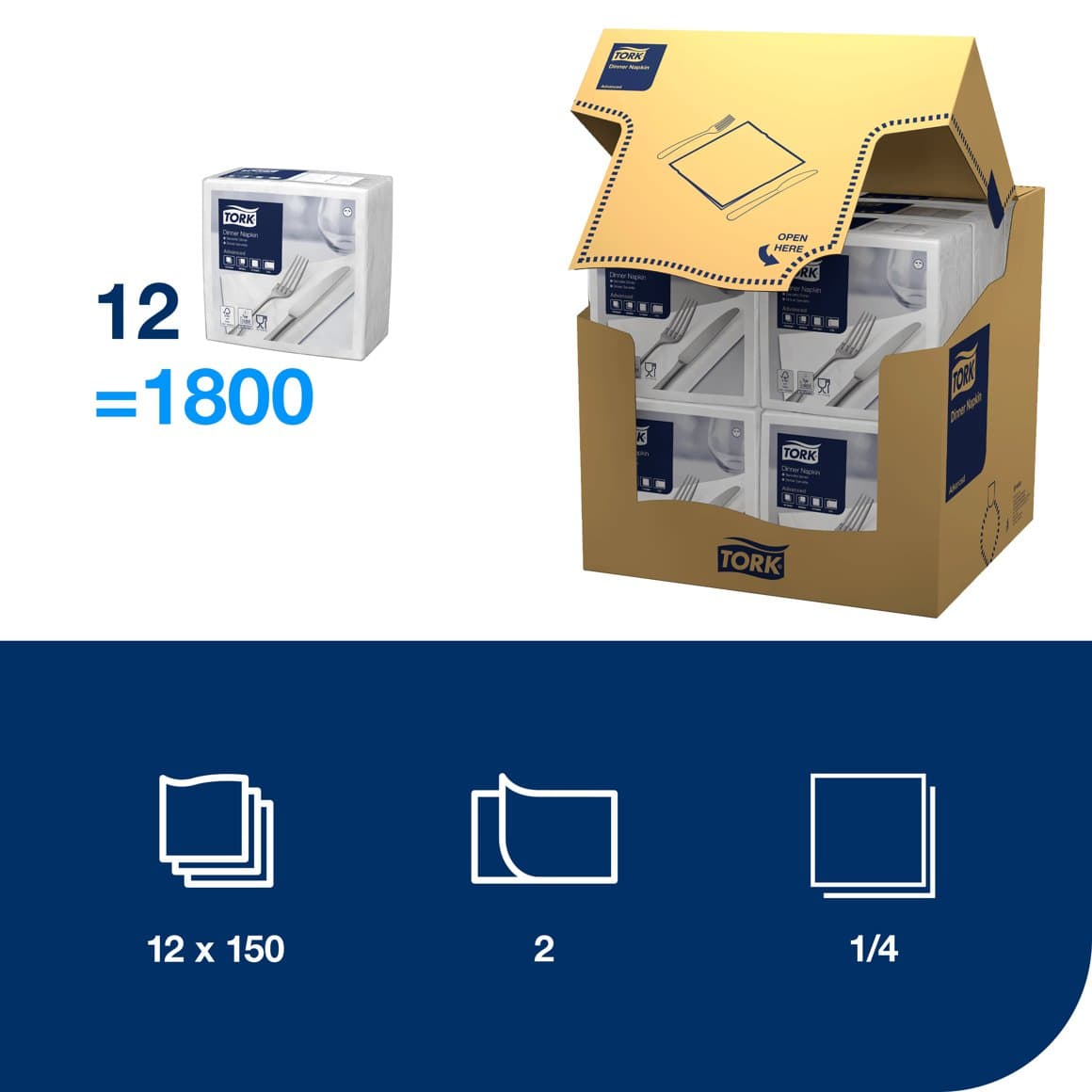 Tork serv.39cm 2l hvítar 150stk E 2