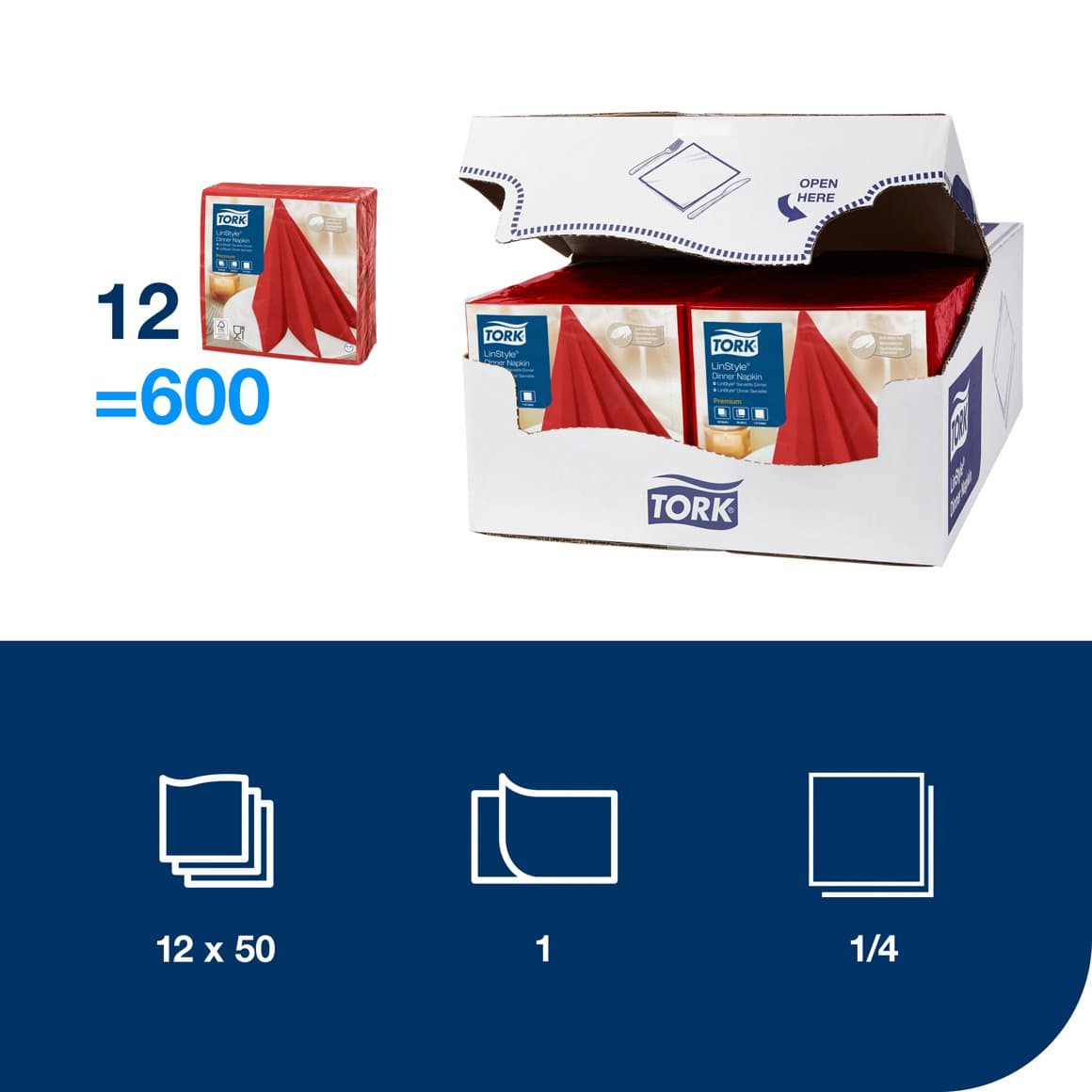 Tork serv. LinStyle 39cm rauðar 50stk 5