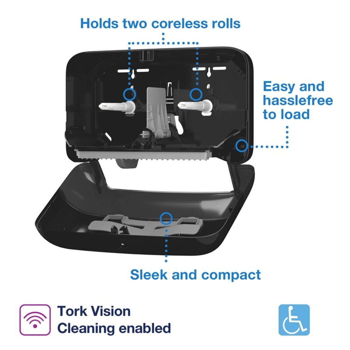 Tork WC statíf twin coreless (L) svart T7  3