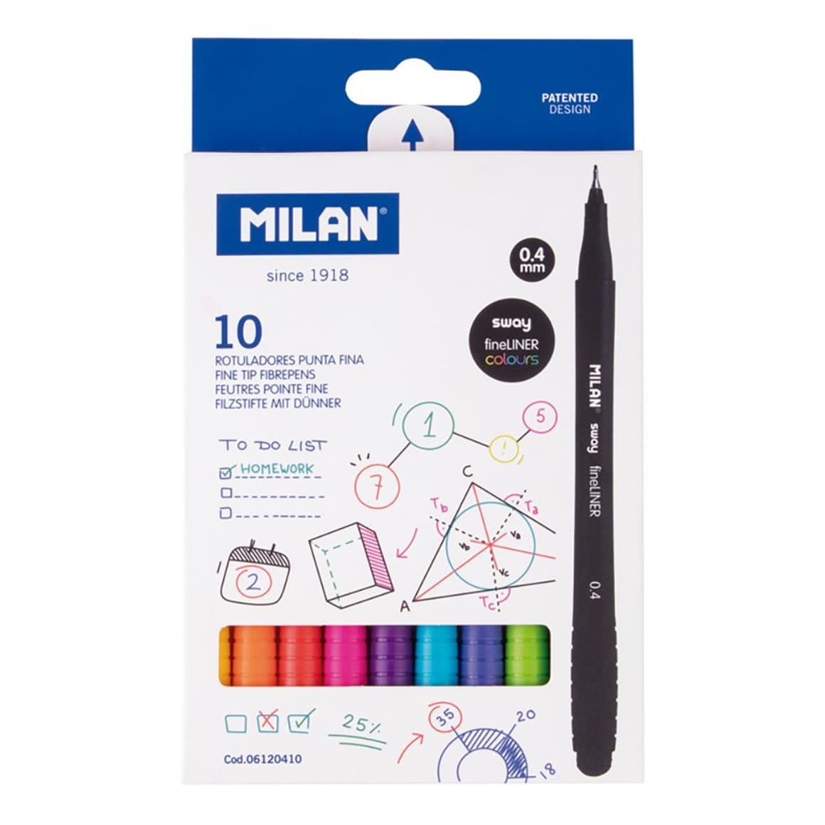 MILAN Fineliner 0,4mm, 10 litir í pk 2