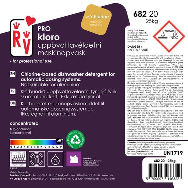 RV PRO Kloro Uppþvottavélaefni með klór 20l/25kg