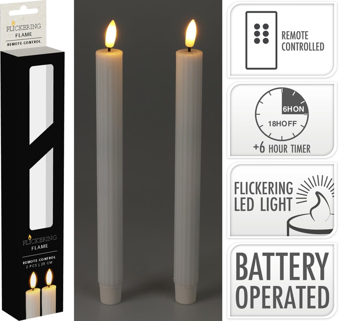 LED kerti hvít 25cm með fjarstýringu 2stk 1