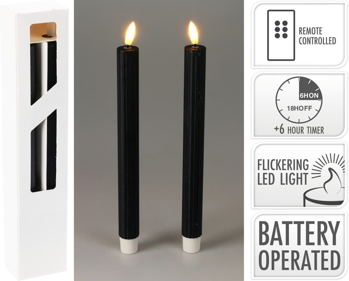 LED kerti svört 25cm með fjarstýringu 2stk  1
