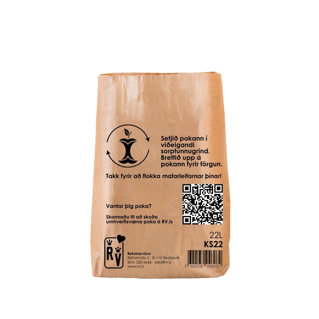 Bréfpokar f/lífrænt sorp 22ltr 100stk í búnti. 2