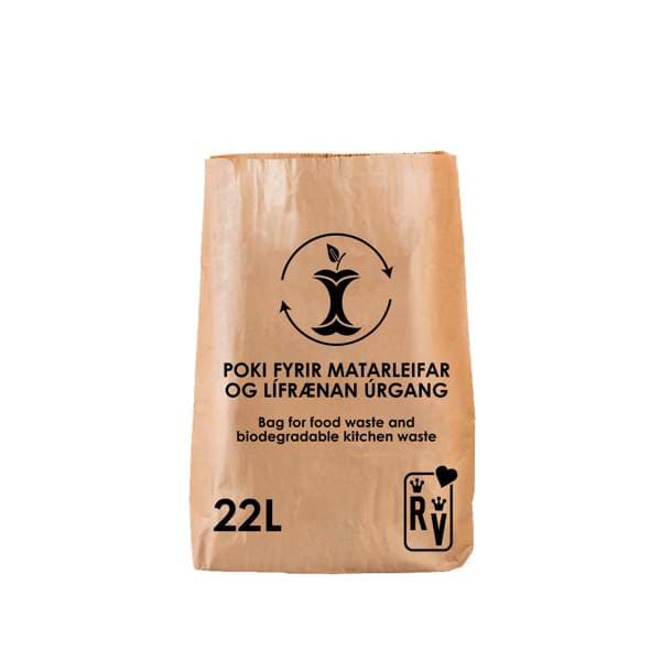 Bréfpokar f/lífrænt sorp 22ltr 100stk í búnti.