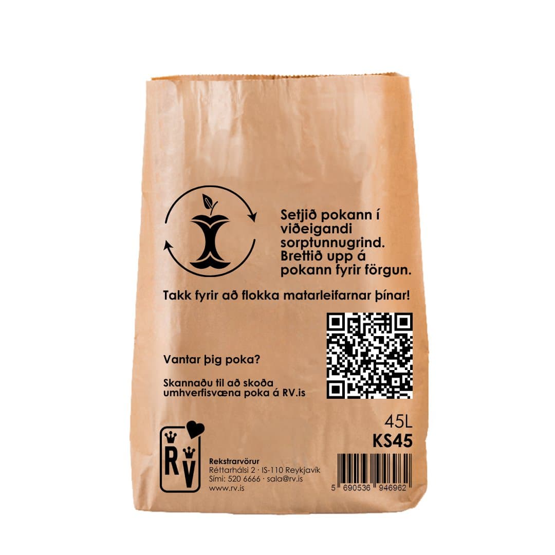 Bréfpokar f/lífrænt sorp 45ltr 20stk í búnti. 2