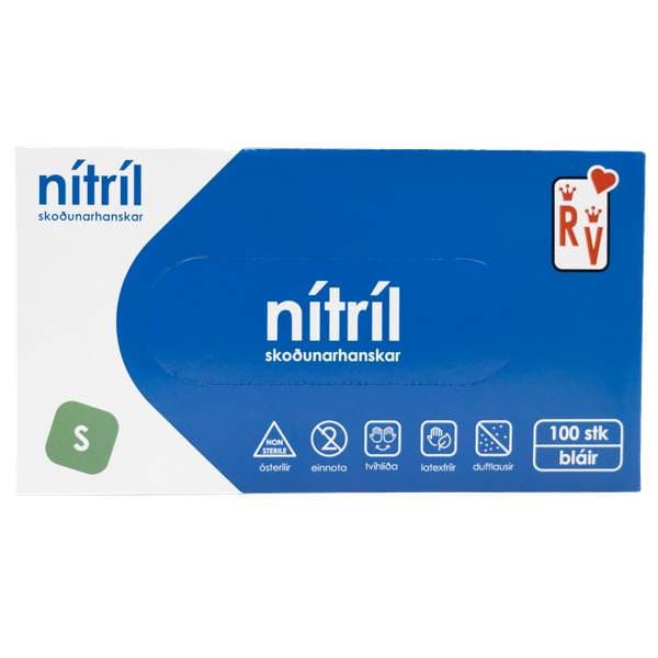 RV Top Glove nitrile hanskar bláir S 100stk