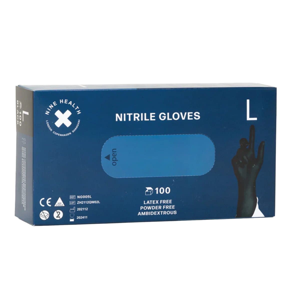 Nine Health Nitrile hanskar, svartir, Large 100stk 1