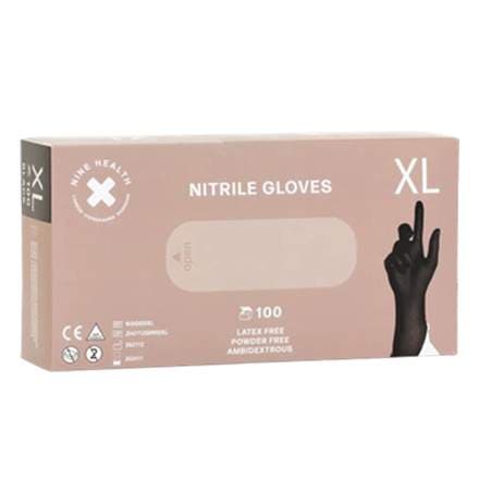 Nine Health Nitrile hanskar, svartir, XL 100stk
