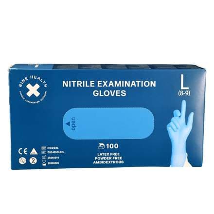 Nine Health Nitrile hanskar, bláir, Large 100stk
