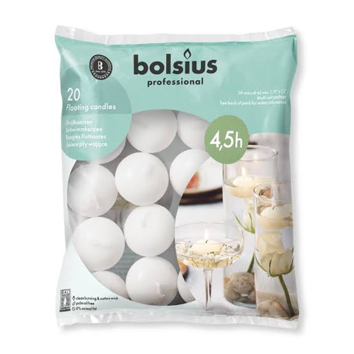 Bolsius flotkerti hvít 20stk 1