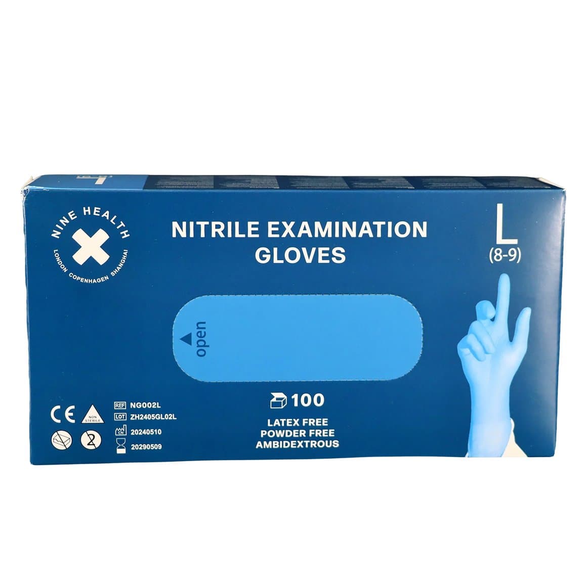 Nine Health Nitrile hanskar, bláir, Large 100stk 1